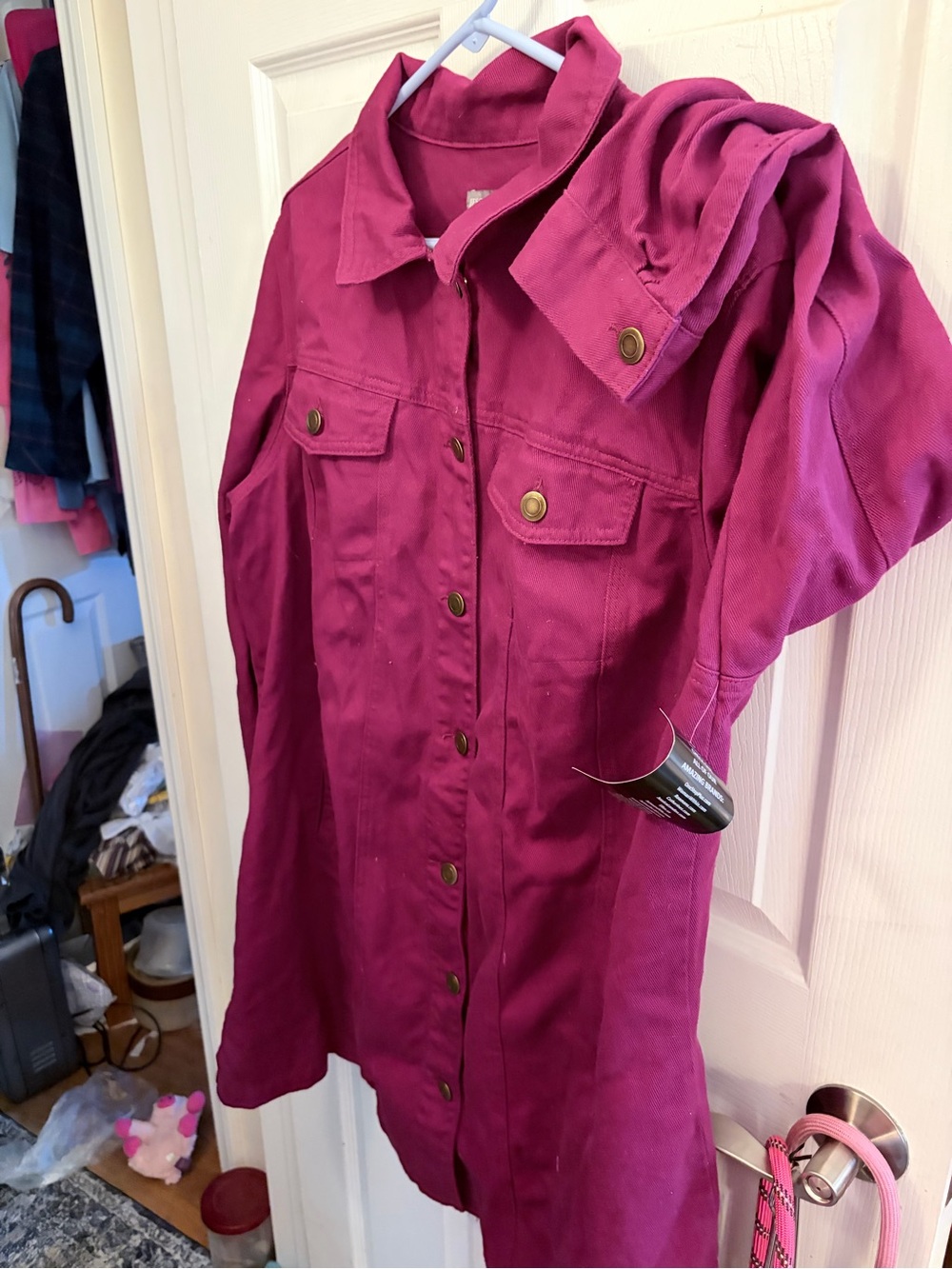 Raspberry Button-Front Denim Jacket
